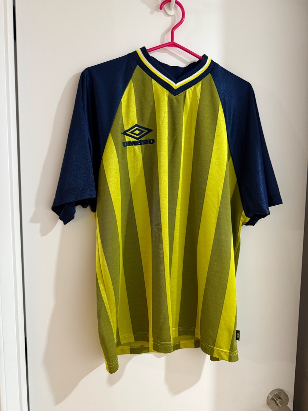 Umbro Neon Yellow and Navy Kids Soccer Top